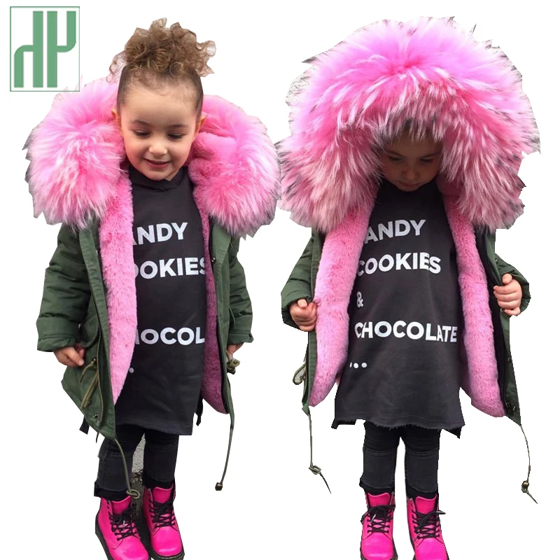 

HH Cold Russian girls winter coat And Jackets Kids Faux Fur Collar Removable Thicken Coat For Baby Boy Children Winter Outwear