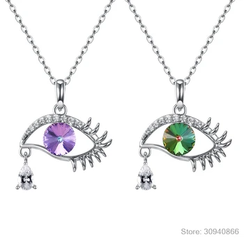 

925 sterling silver Choker pendants Necklace For Women Crystals Blue Eyes Women Statement Necklace Fine Jewelry