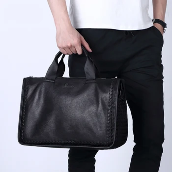 

High Quality 100% Sheepskin Genuine Leather Travel Bag Men Business Casual Handbags Men Briefcase Soft Leather Weekend Bag