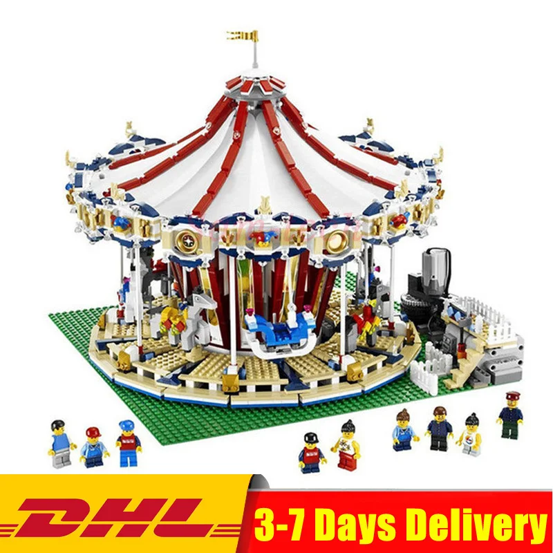 

In Stock With Motor DHL Wowpa 15013 3263Pcs City Sreet Carousel Model Building Kits Blocks Toy Compatible Legoinglys 10196