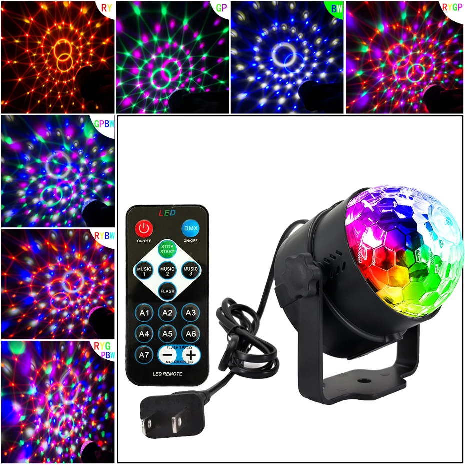

3W Mini RGB Crystal Magic Ball Sound Activated Disco Ball Stage Lamp Lumiere Christmas Laser Projector Dj Club Party Light Show