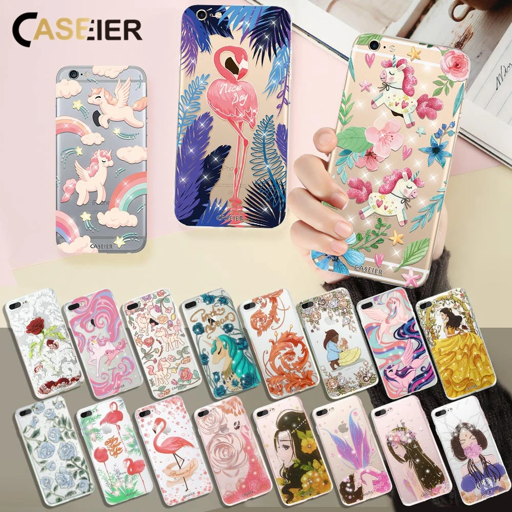 Caseier Симпатичные Единорог для iPhone 6 6s Чехол со стразами Фламинго мягкая Корпуса Plus