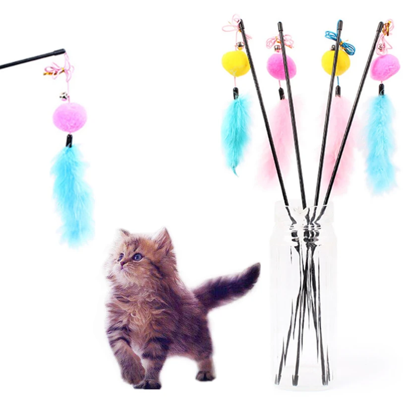 

Pet Cat Teaser Furry Ball Feather Toys Cat Wand Cat Catcher Teaser Sticks Cat interactive training toys Wholesale 40DC26