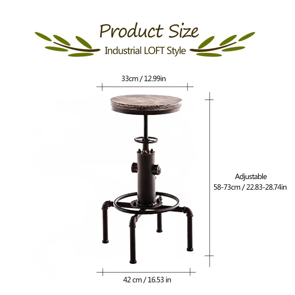 Set of 2 Fire Hydrant Design Swivel Industrial Bar Stool Height Adjustable Pinewood Top Kitchen Dining Chair with Footrest Set of 2 Fire Hydrant Design Swivel Industrial Bar Stool Height Adjustable Pinewood Top Kitchen Dining Chair with Footrest
