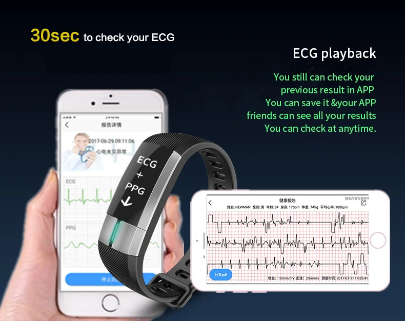 G20 ECG PPG Smart Watch Real-Time Monitor Blood Pressure Health Wristband Smartband Fitness Bracelet Activity Tracker Smart Band