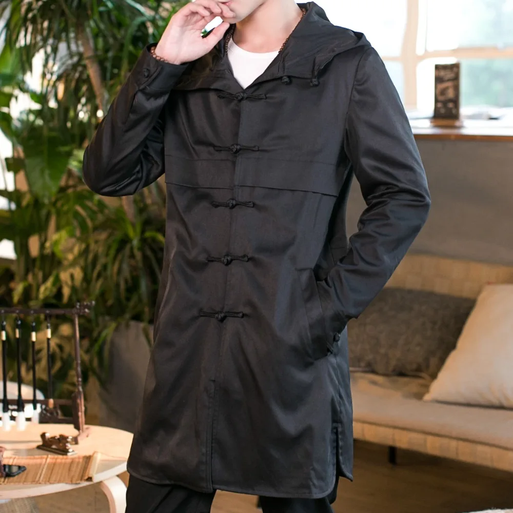 Chinese Spring New Fashion Mid-length Mens Trench Hooded Retro Windbreaker Solid Casual Mens Trench High Quality Chinese Spring New Fashion Mid-length Mens Trench Hooded Retro Windbreaker Solid Casual Mens Trench High Quality