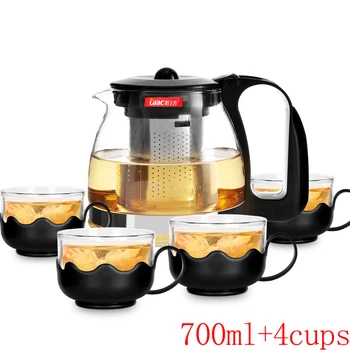 

Glass Teapot 700ML Heat Resistant Glass Tea Set + Filter Tea Pot+4*Tea Cups 150ml Teapot Chinese Pot Kettle