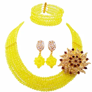 

Fashion Yellow African Jewelry Set Nigerian Wedding Bridal Jewelry Sets for Women Girls Bridesmaids Party Gifts 5L-DS028