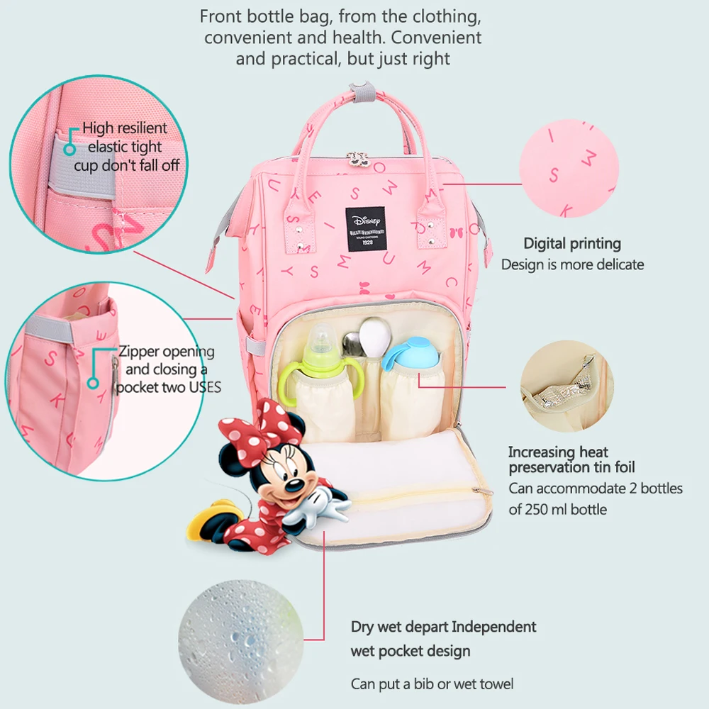 Disney Mummy Maternity Diaper Bags Backpack Larger Capacity Backpack Nappay Baby Bag Travel With Stoller Straps For Baby Care