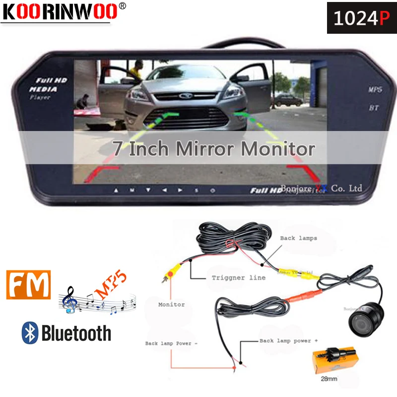 7/" HD TFT LCD Mp5//FM//USB Bluetooth Rear View Mirror Slot Car Monitor Support TF