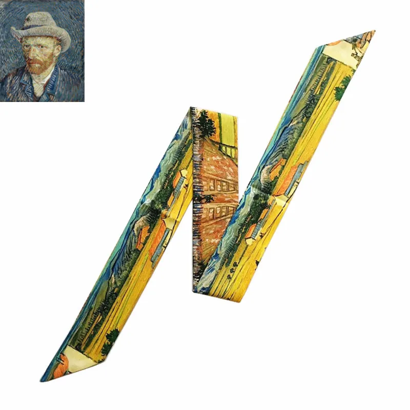 

Шелковый шарф Ван Гога с масляной росписью, Женская многофункциональная сумка, шарфы, обтягивающие шарфы для дам, 2020, новый головной платок, полотенце на запястье