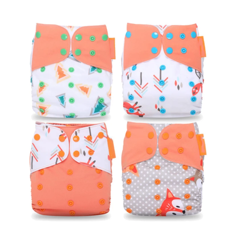 

Diapers 4 Pcs/lot Washable Baby Cloth Cover Fraldas Waterproof Cartoon Adjustable Reusable Nappy Unisex One Size Suit 3-15kg