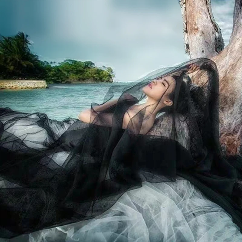 5 Meters Wedding Picture Party Bridal Extra Long 5M Gothic Black Soft Mesh Tulle Lace Veil Women Bride Goth Veils Without Comb