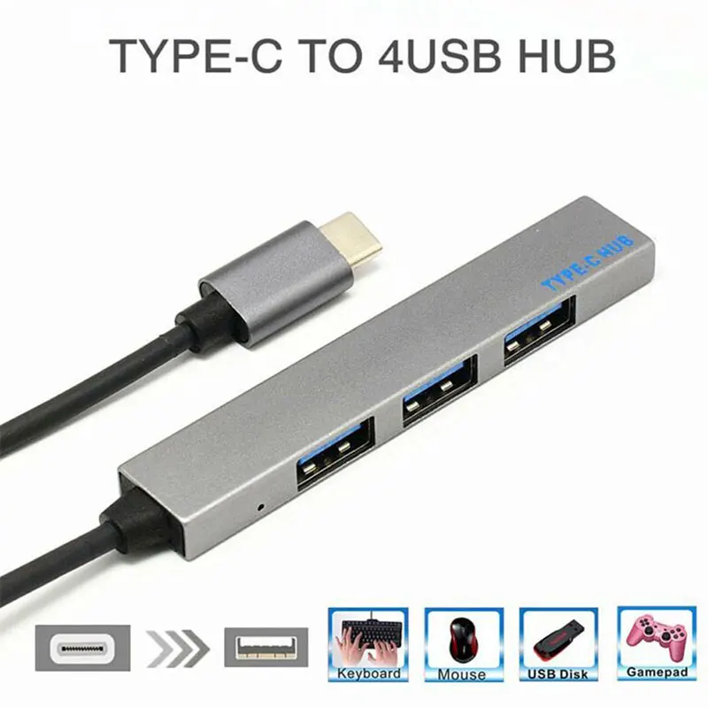 

Aluminum Alloy USB-C Adapter Connector 4 in 1 Type-C Hub Computers Type-C Splitter Networking for Macbook Pro