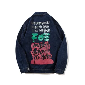 

MORUANCLE Fashion Men Hi Street Printed Denim Trucker Jackets Streetwear Painted Jeans Jacket Outerwear For Male Size M-XXL