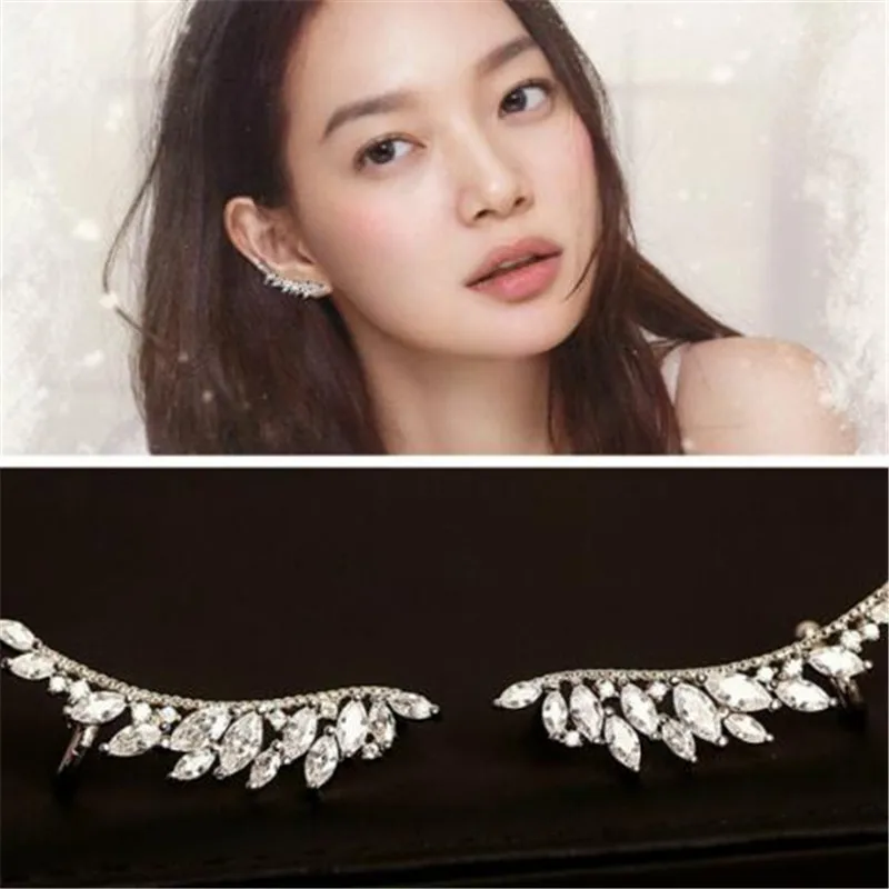 

925 Sterling Silver Needle Zircon Angel Wings Stud Earrings For Women Bijoux Fashion Jewelry Ear Cuff Cute Gift