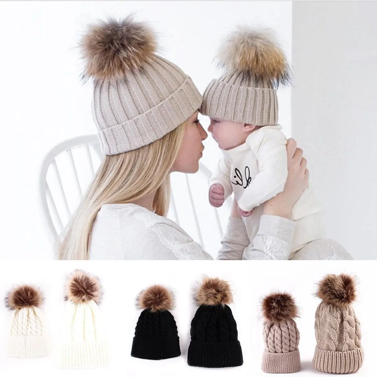 2 шт./комплект детская шапка из искусственного меха|mother daughter|set familydaughter mother |