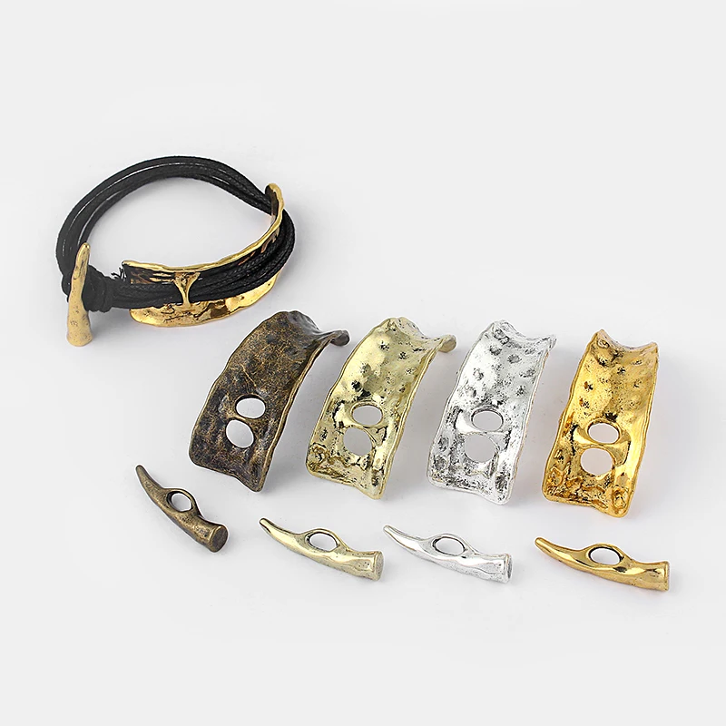 

3 Sets Antique Silver/Gold Hammered Large Half Cuff Bangle Bracelet Findings For Multi strand Round Leather Cord