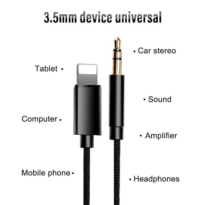 !ACCEZZ AUX Car Audio Cable For iphone 7 8 10 X XS MAX XR Converter 3.5mm Jack Headphone Adapter AUX Splitter Cord DVD Player 1M