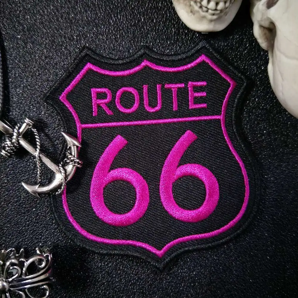 Route 66 утюг на патч вышитая аппликация Швейные Этикетка панк байкер патчи Одежда Наклейки Аксессуары для одежды знак