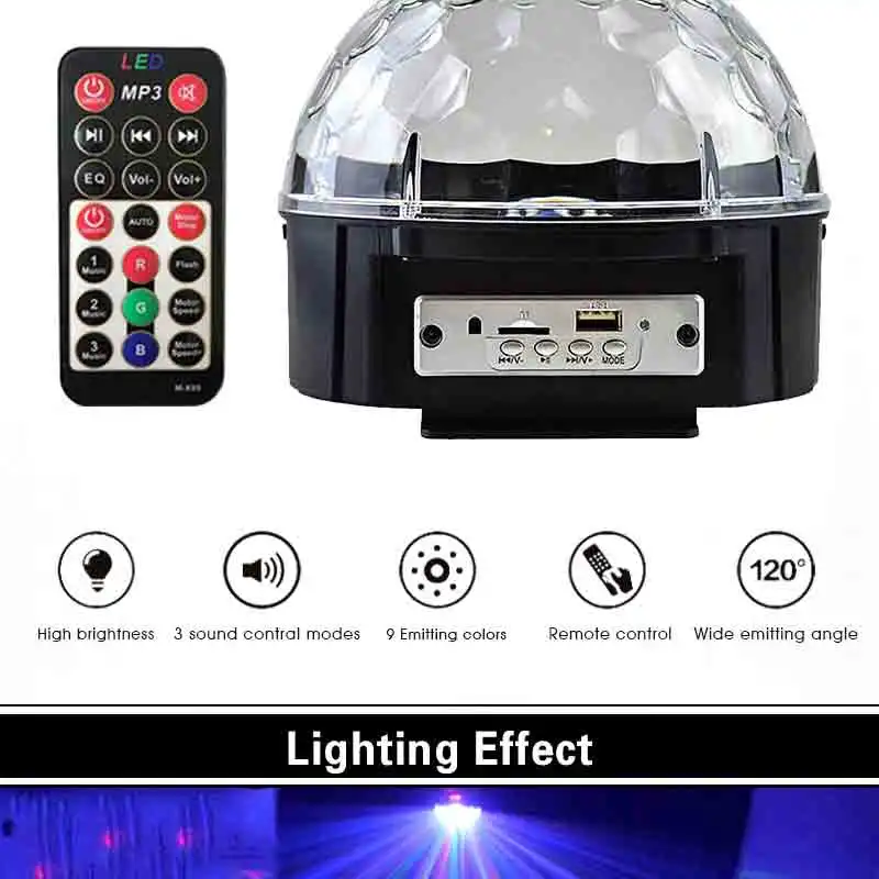 9 цветов, диско-светильник с Bluetooth, магический шар, сценическая лампа, аккумулятор, портативный музыкальный плеер, контроль звука, лазерный проектор, Прямая поставка