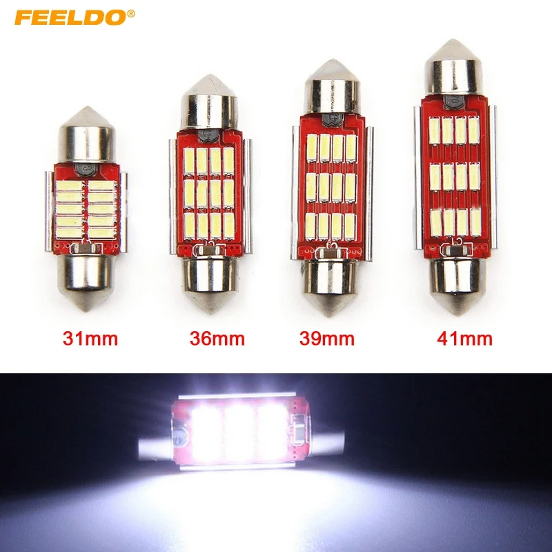 

FEELDO 2Pcs White 4014SMD Festoon Dome Canbus No Error Car License Plate LED Lights Bulbs 31mm-10LED 36mm/39mm/41mm-12LED