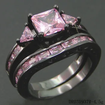 

New Arrival 925 Silver Plated Black Gold Ring Set Band Ring Pink Zircon Engagement Jewelry for Women Christmas gift Love ring