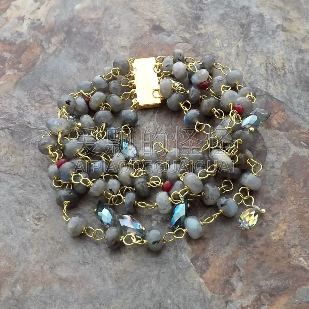 

B011412 8" 5 Strands Faceted Labradorite Bracelet