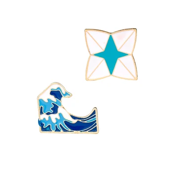 

Ocean Cartoon Blue Waves Enamel Pins Buckle Starfish Metal Brooches Coat Bag Pin Badge Sea Cute Jewelry Gift For Kids Boy