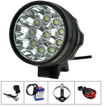 

12V 21000 Lumen 10T6 Bike Light 10xCREE XML T6 LED Headlamp Bicycle Rear Light Accessories +15000mAh 18650 Battery Pack+ Charger