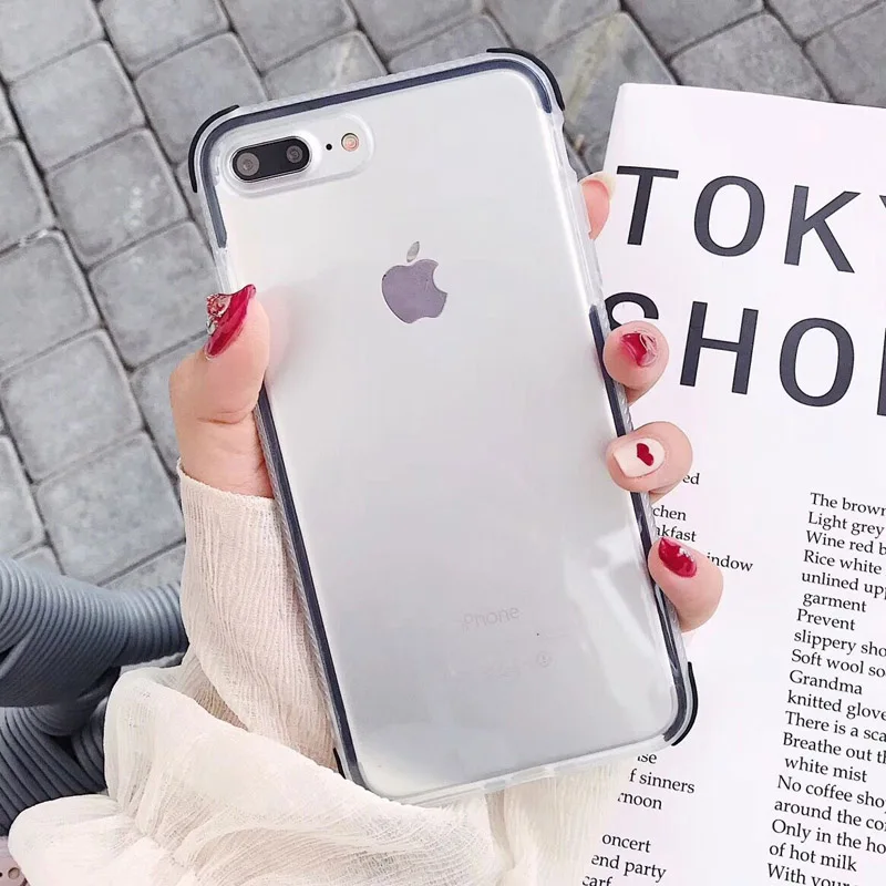 Противоударный чехол LOVECOM для iPhone 11 Pro Max XR XS Max X 6 6S 7 8 Plus, прозрачный мягкий ТПУ чехол на заднюю панель телефона s - Цвет: Black