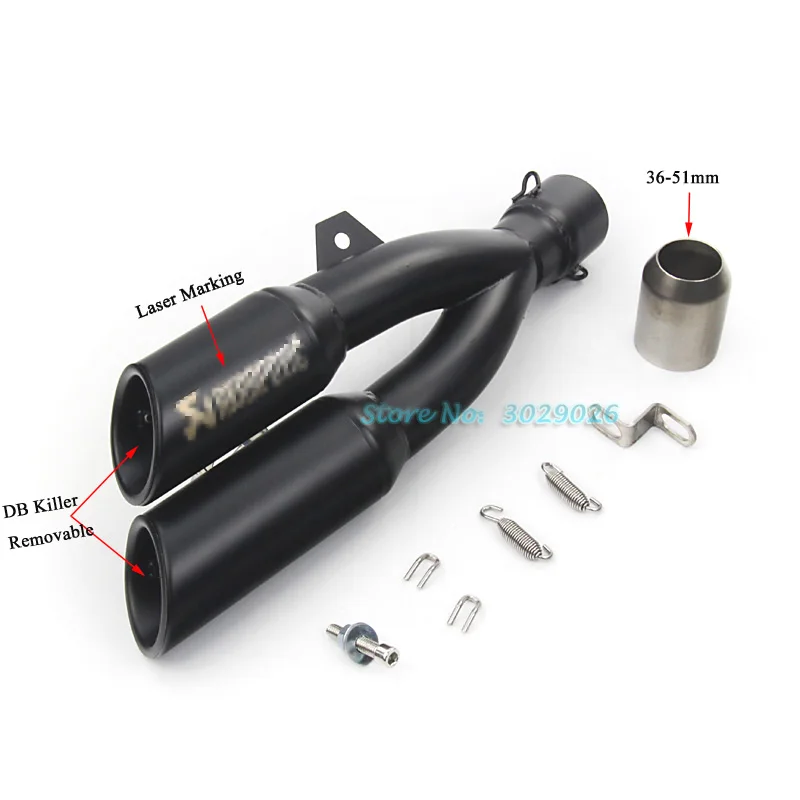 36 ~ 51 MM universal silenciador doble agujero de Escape de la motocicleta escapar Moto con Akrapovic marcado láser para 250 ABS Z250 300 Z300 Z250