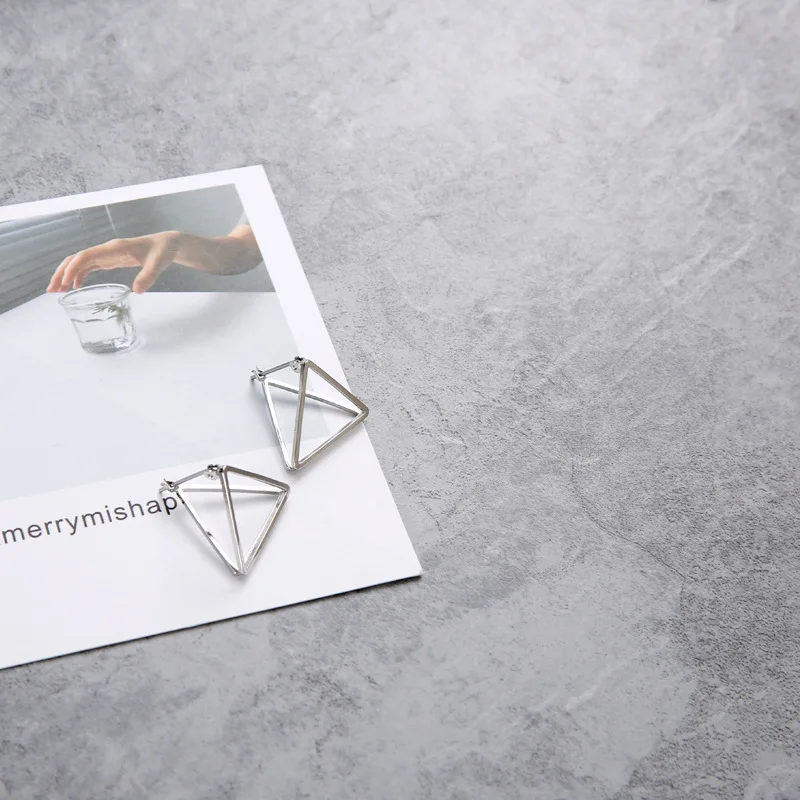 Europe and America Minimalist Punk Earrings Set for Women Geometric 3D Triangle Hollow Polygon Earrings Brincos Party Jewelry JH