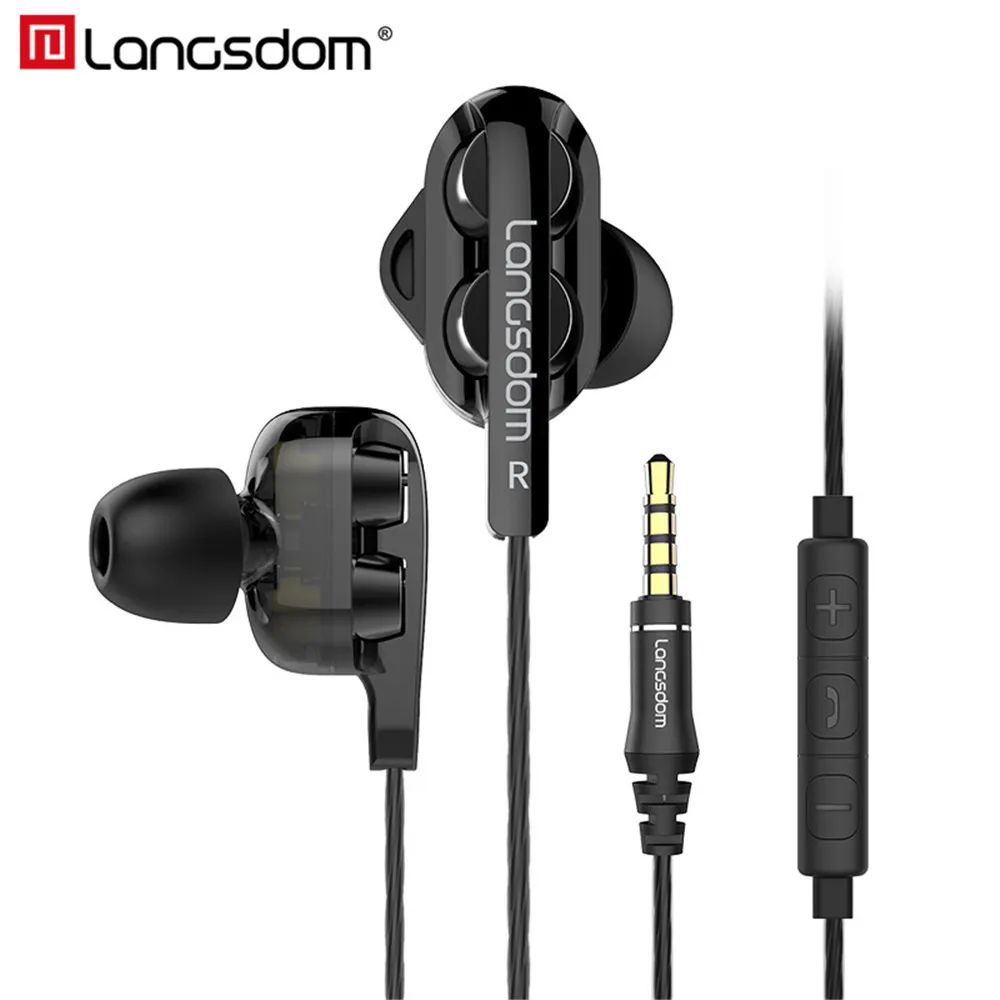 

New Langsdom Super Bass Sport Earphones Dual Driver Earphone with Mic Stereo Hifi Headset Earbuds for Huawei xiaomi