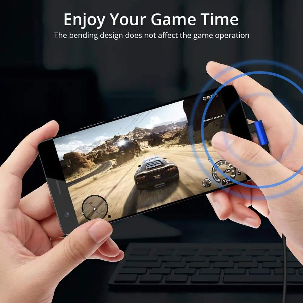 Зарядный кабель ANMONE usb type C с углом 90 градусов для мобильных игр макс. 2 4a l линейный