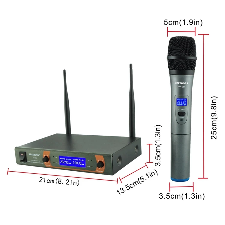 Freeboss KV-22 VHF 2 Handheld Wireless Microphone Dynamic Capsule Family Party Mixed Output  Wireless Microphone