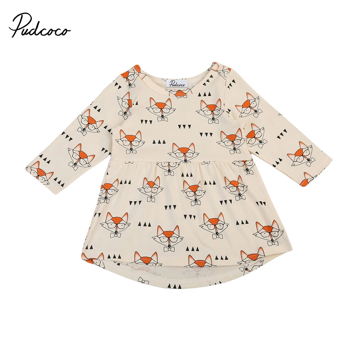 

Cute kid baby girl dress 2017 new long sleeves kid baby girl fox pattern dress autumn baby girl outfits baby birthday gift