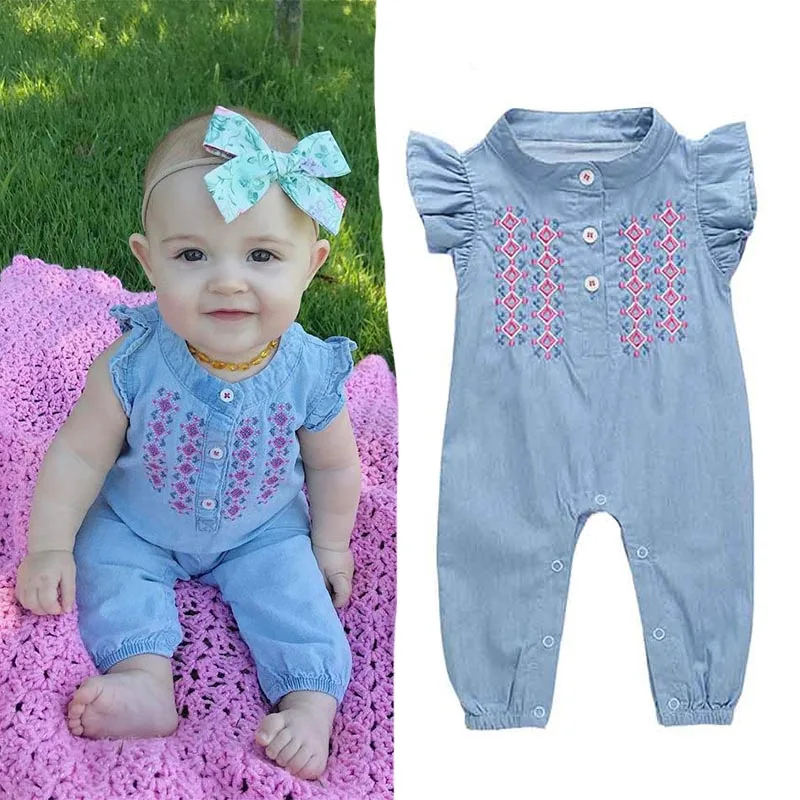 

Ins Hot Infant Casual Clothes Baby Denim Romper Newborn Boys Girls Floral Sleeveless Playsuits Cotton Jumpsuit