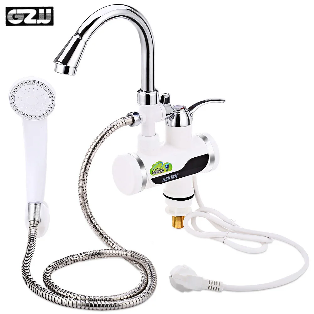 Gzu электрический водонагреватель Кухня Ванная комната 3000 Вт водонагреватель ЖК-дисплей Дисплей отопление кран с Насадки для душа большие и