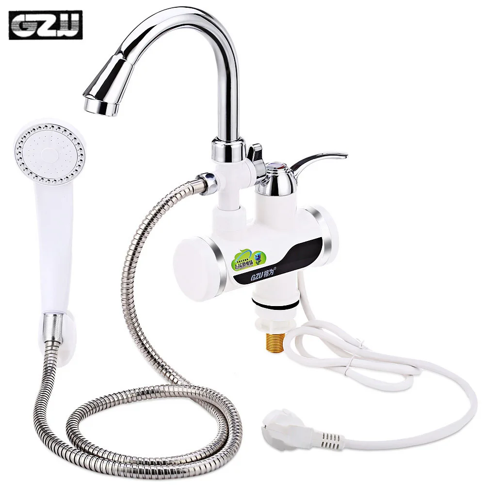 

GZU Electric Water Heater Kitchen Bathroom 3000w Water Heater LCD Display Heating Faucet with Shower Head Big Small Under Inflow