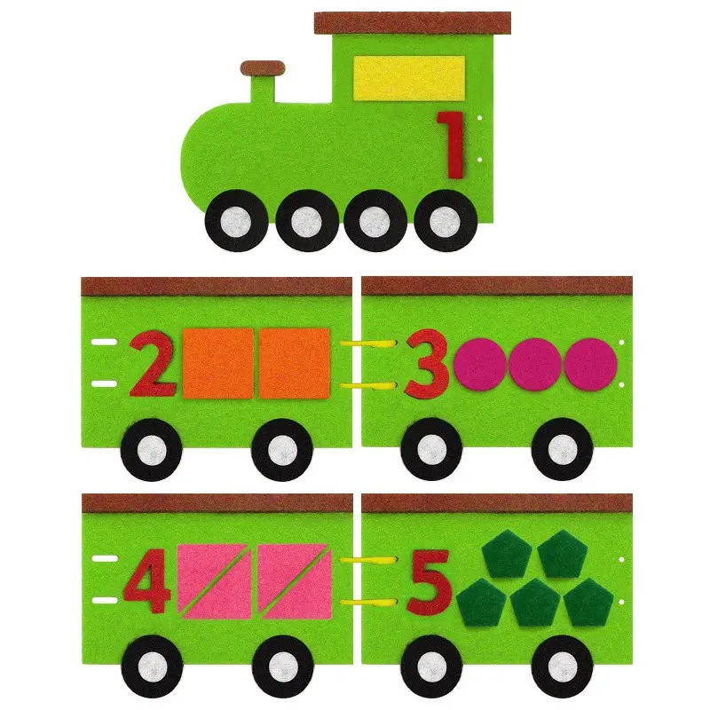 

Creative Felt Train For Children Early Learn the Numbers/ Geometric Figure and Study the Digit Sorting Felt Craft 75x12cm