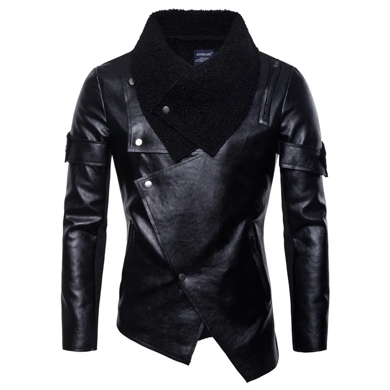

Autumn Winter Men Punk Style PU Leather Slim Jacket Men Casual Black Irregular Motorcycle Leather Jacket Coats S-2XL