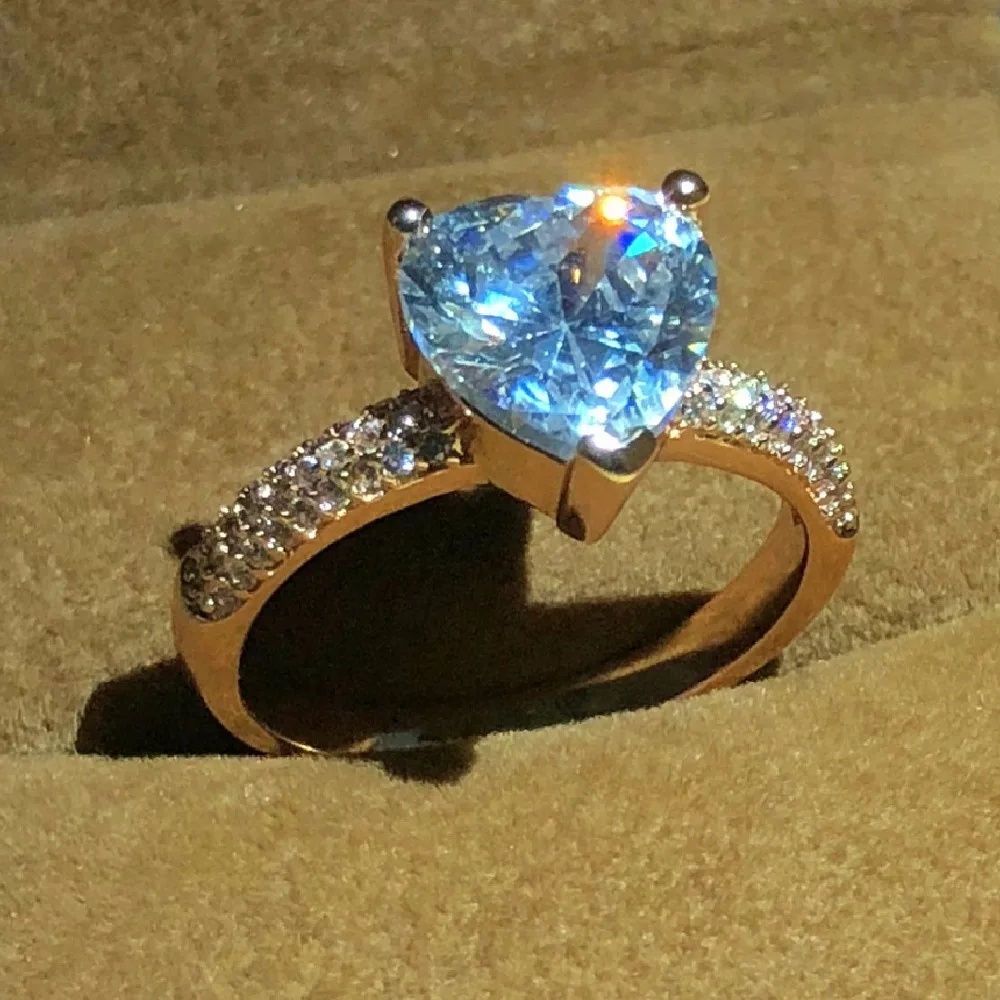 

Luxury Rose gold colour Jewelry Real 925 Silver Ring for Women Romantic Heart 2 Carat Simulated Diamond Engagement Wedding Rings