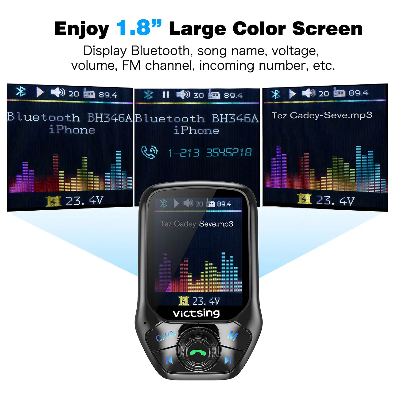 Bluetooth адаптер VicTsing FM передатчик с 3 USB портами Handsfree QC3.0 быстрая зарядка