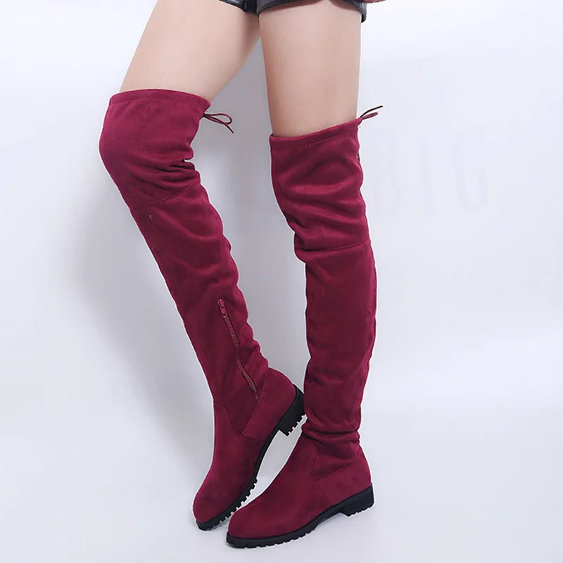 

Flock Thigh High Boots New Winter Boots Women Low Heel Over the Knee Boots Elastic Women Boots Ladies Flat Shoes Botas Mujer