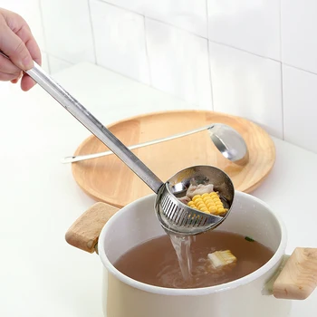 

2 in 1 Soup Spoon With Filter Colander Scoop Stainless Steel Long Handle Spoon Cooking Tools Kitchen Accessories