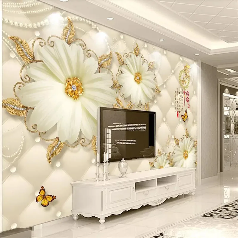 

Home and rich European gorgeous golden flower jewelry background wall decoration painting wallpaper mural photo wallpaper