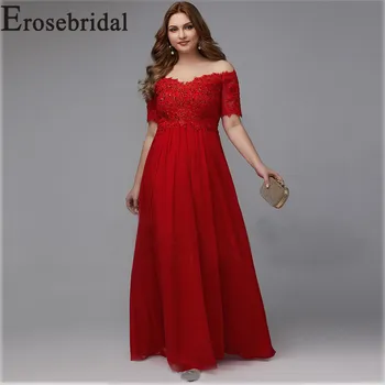 

Elegant Formal Dresses Evening Gown Plus Size Long Evening Dress 2019 Red Elegant Party Gown Short Sleeve Robe Soiree