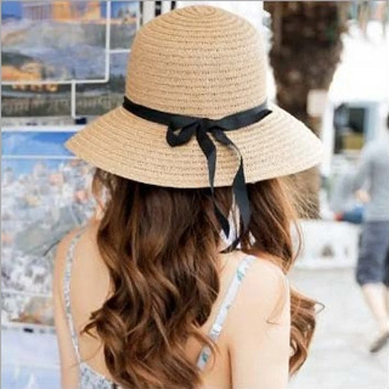 Шляпа Sunhat С Круглым Верхом из рафии с широкими полями соломенная шляпа для женщин