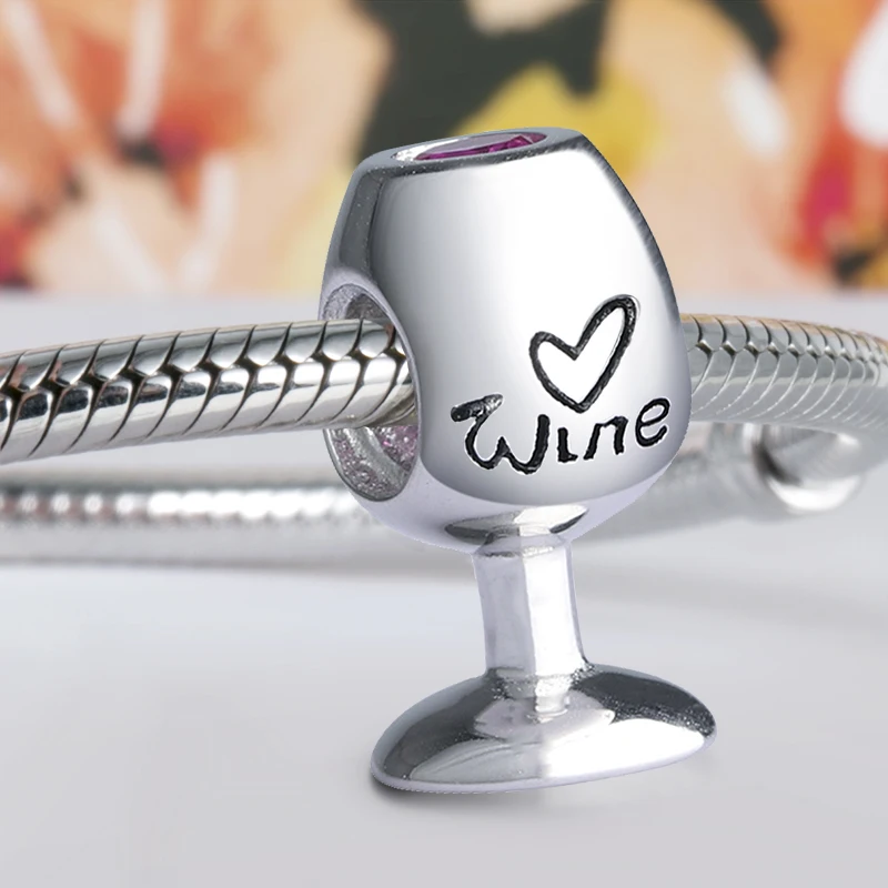 2017 New Arrival 925 Sterling Silver Charm Red Wine Glass Beads Fit